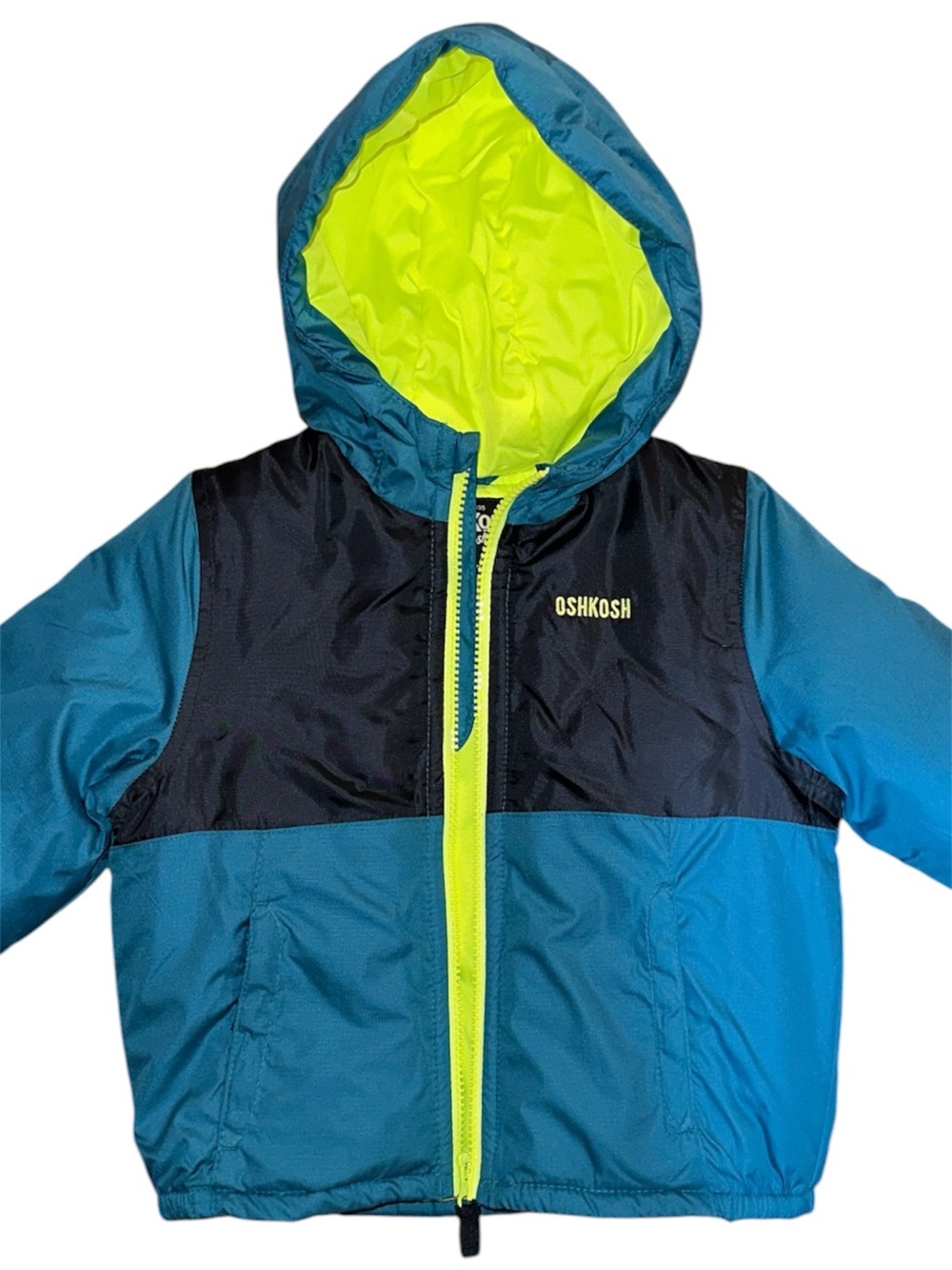 OshKosh Colorblock Hooded Puffer Jacket - Blue & Neon Green